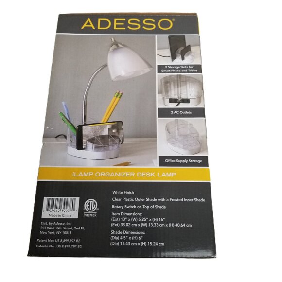 Adesso iLamp Organizer Desk Lamp White LED Gooseneck Phone Holder Office Storage - Picture 6 of 8